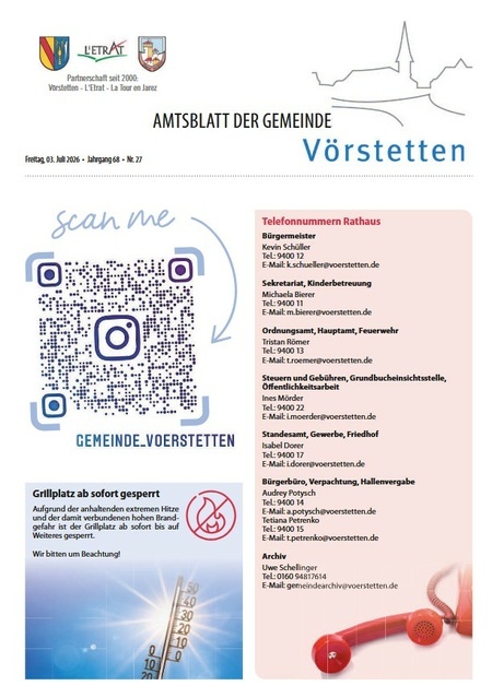Amtsblatt der Gemeinde Vörstetten KW 27/2026 Amtsblatt der Gemeinde Vörstetten KW 27/2026